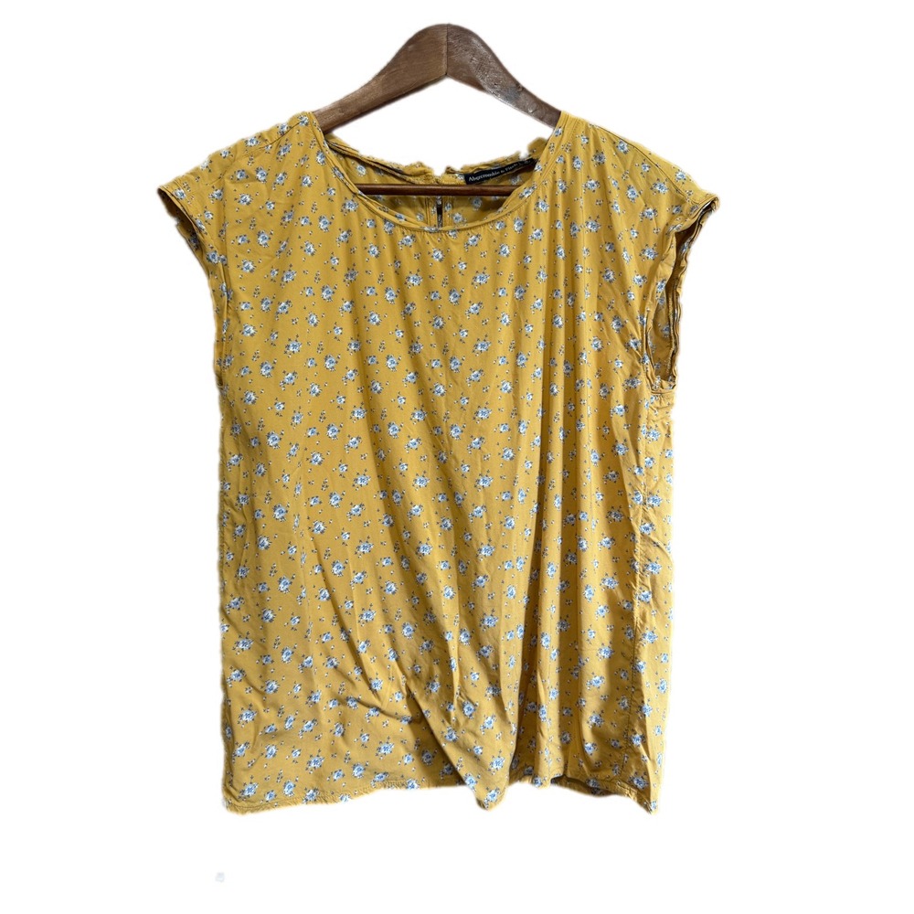 Abercrombie & Fitch Floral Top Womens‎ Small Yellow Excellent Button Back Twist